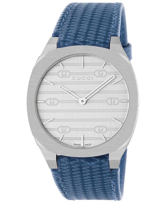 Gucci Womens Swiss 25H Blue Leather Strap Watch 34mm - Stainless Steel Product Image