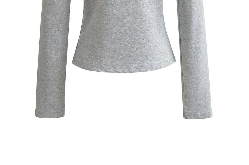 Long Sleeve Round Neck Two Tone Crop Tee Product Image