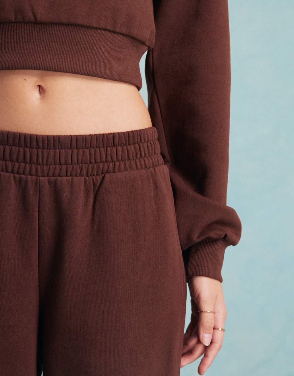 Miss Selfridge wide leg sweatpants in chocolate - part of a set Product Image