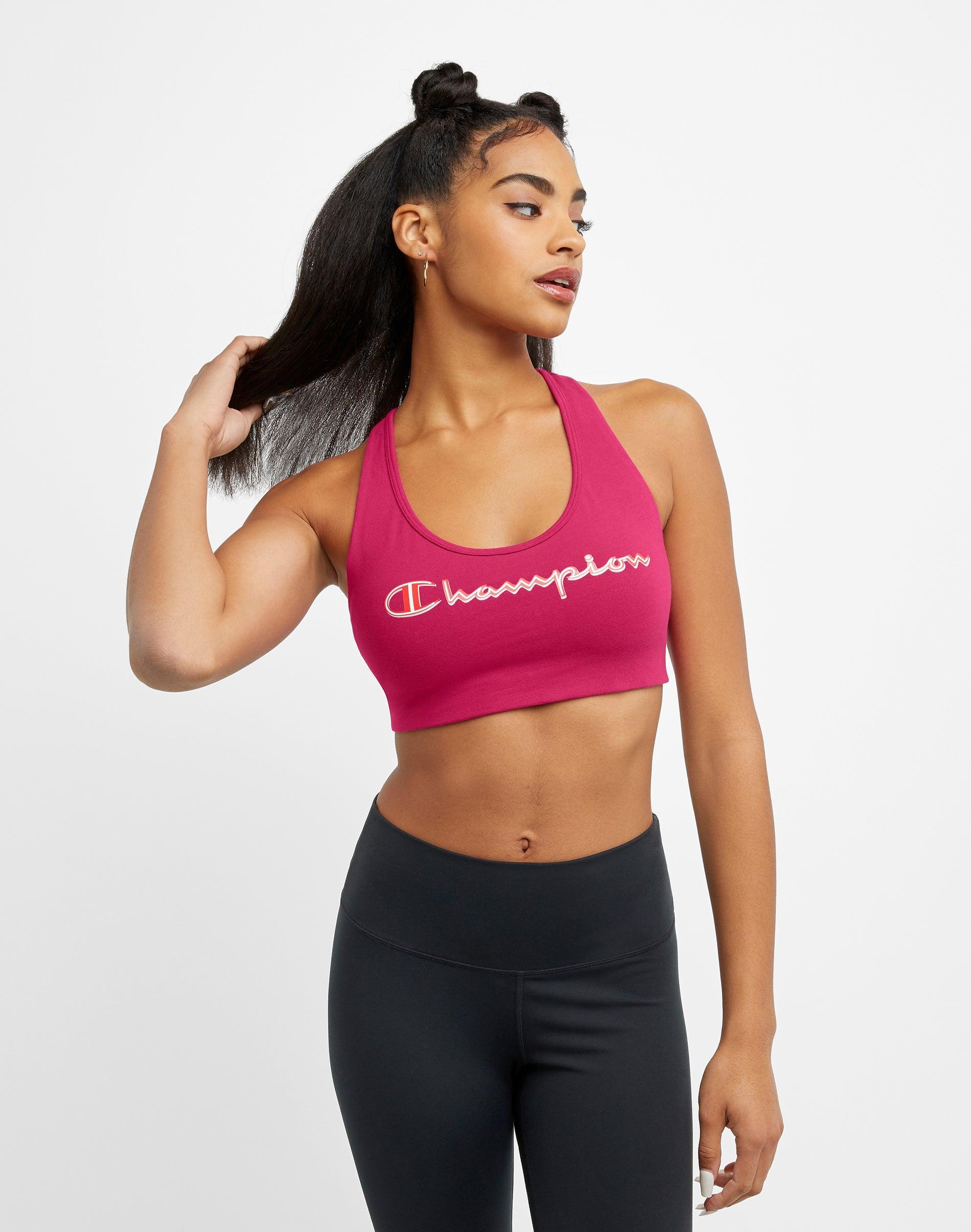 Womens Champion Authentic Sports Bra, Inline Script Logo Strawberry Rouge XL Product Image