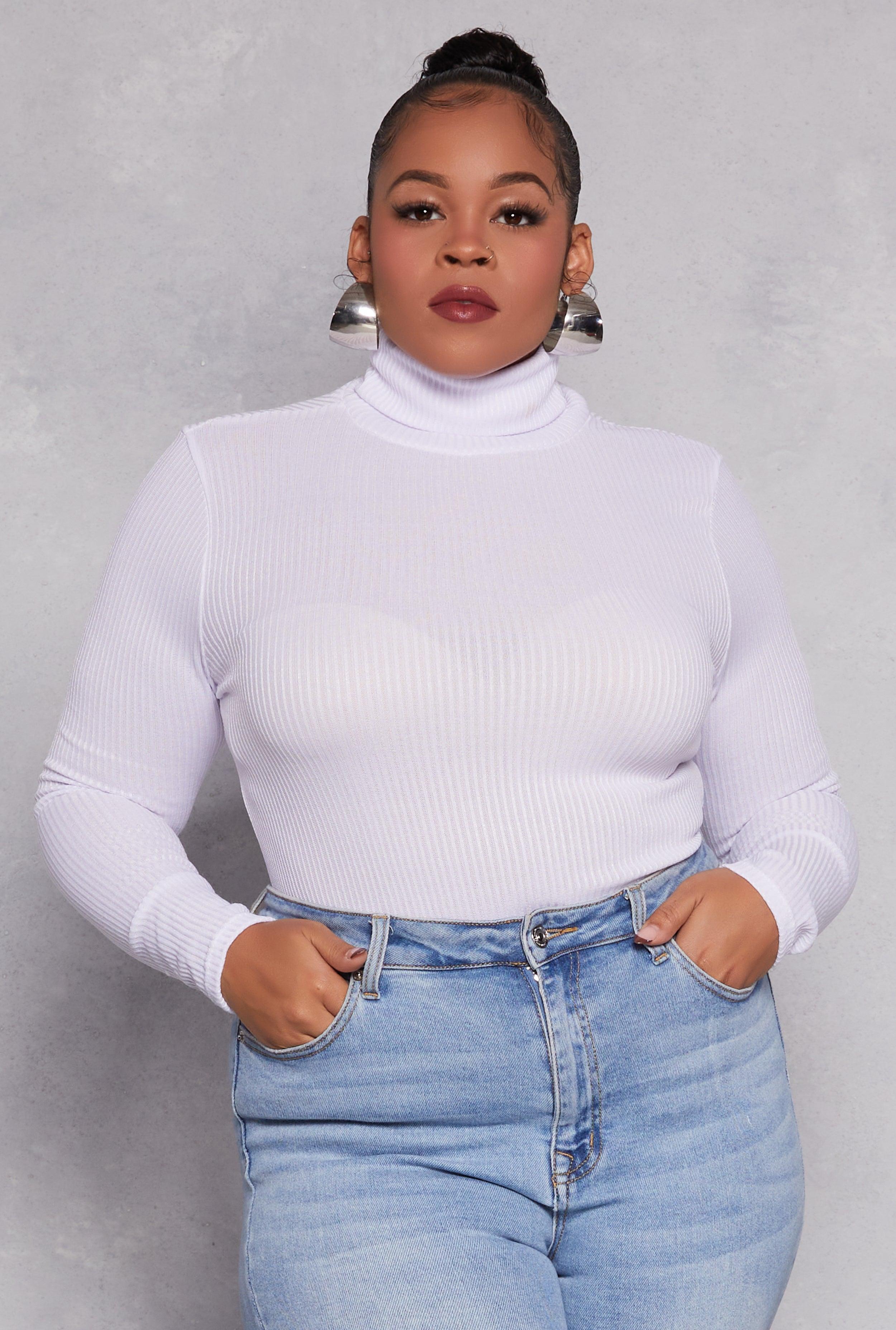 Womens Plus Size Rib Knit Turtleneck Top Product Image