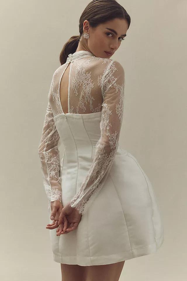 BHLDN Long-Sleeve High-Neck Lace Fit & Flare Mini Dress Product Image