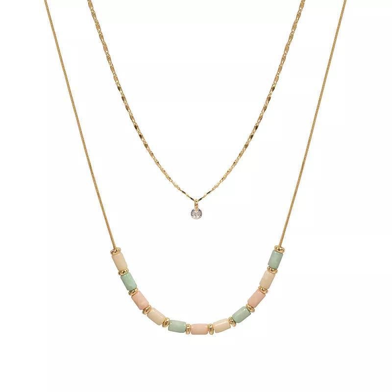 LC Lauren Conrad Gold Tone Bead & Pendant Double-Row Necklace, Womens, Multi Product Image