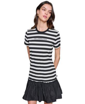 Karl Lagerfeld Paris Womens Striped Short-Sleeve Dress product image