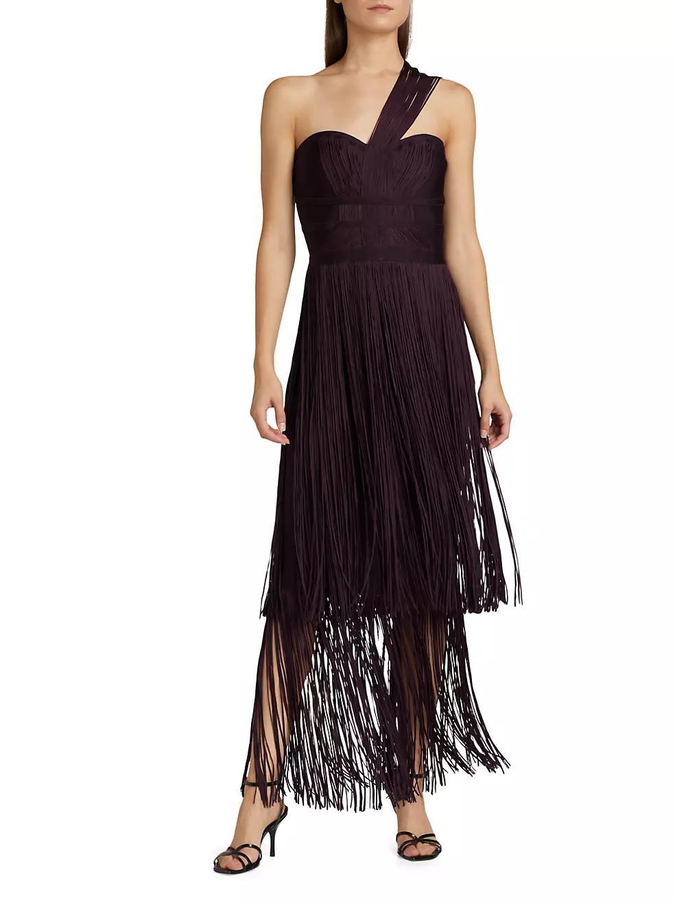 Daniella Fringe One-Shoulder Bandage Gown Product Image