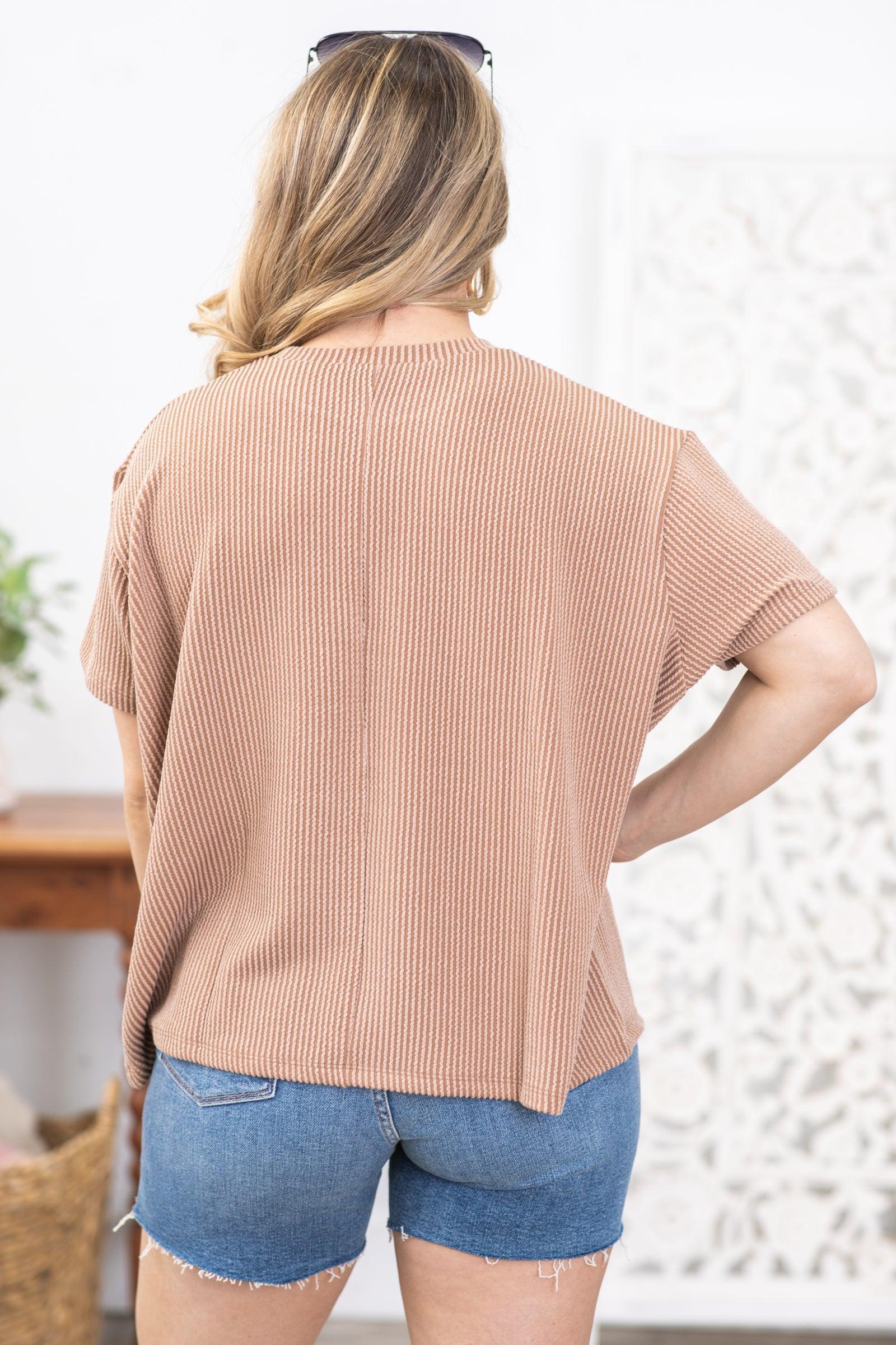 Mocha Texture Ribbed Short Sleeve Knit Top Product Image