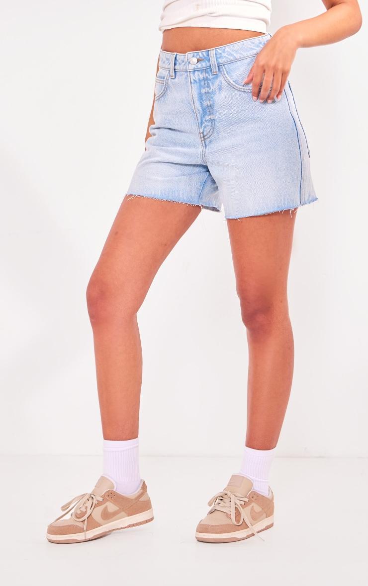 PRETTYLITTLETHING Tall Light Blue Wash Raw Hem Boyfriend Denim Shorts Product Image