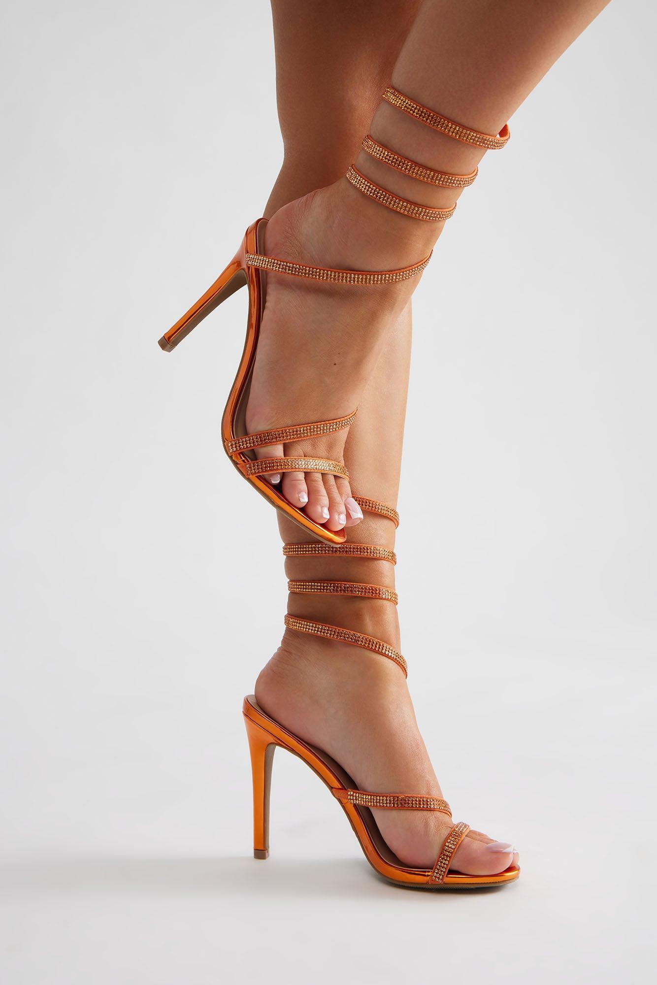 Need To Know Wrap Up Heeled Sandals - Orange Product Image