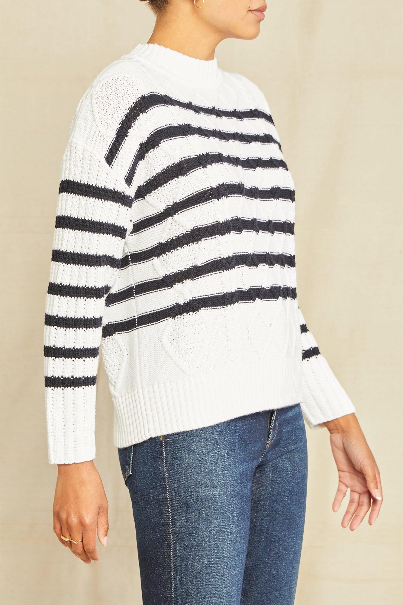 Meena Organic Cotton Sweater - Ivory and Navy - ReAmour Product Image