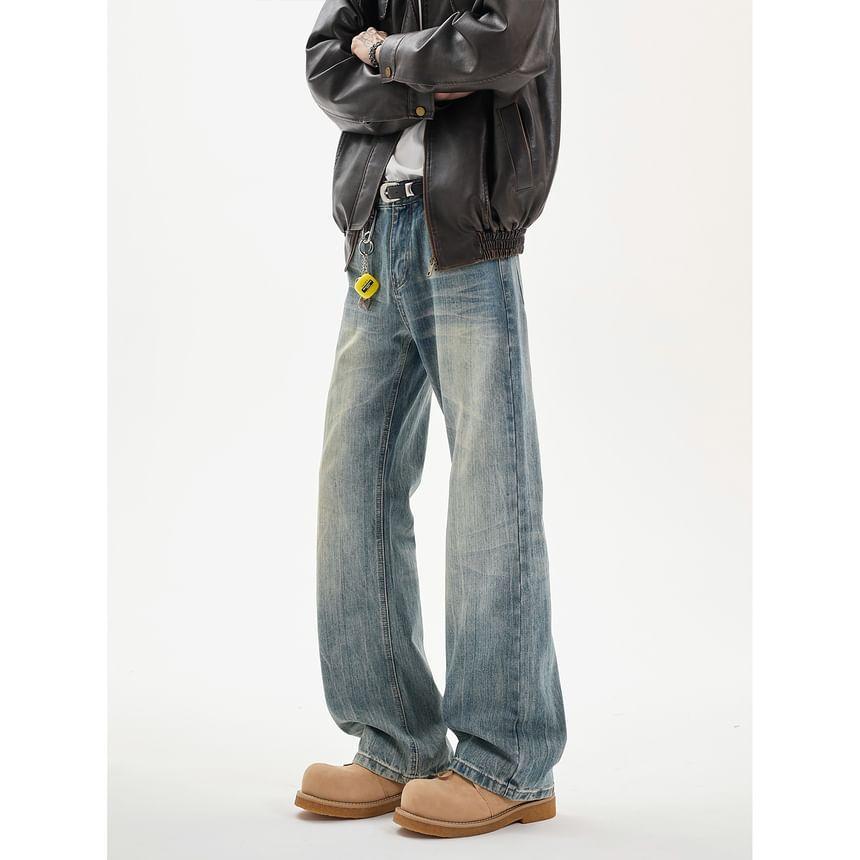 Mid Rise Washed Straight Leg Jeans Product Image