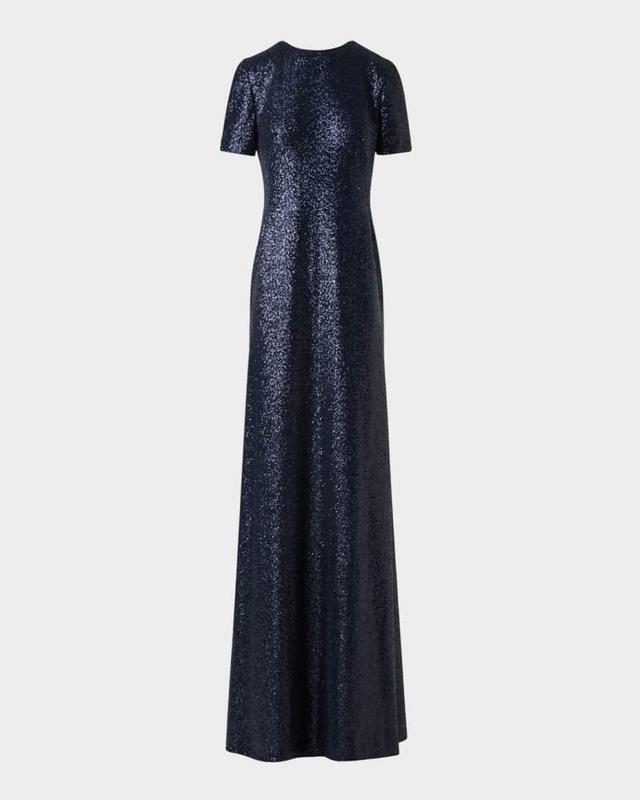 Short-Sleeve Stretch Paillette Jersey Gown Product Image