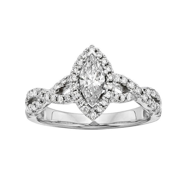 The Regal Collection IGL Certified Diamond Halo Engagement Ring in 14k White Gold (1 ct. T.W.), Womens Product Image