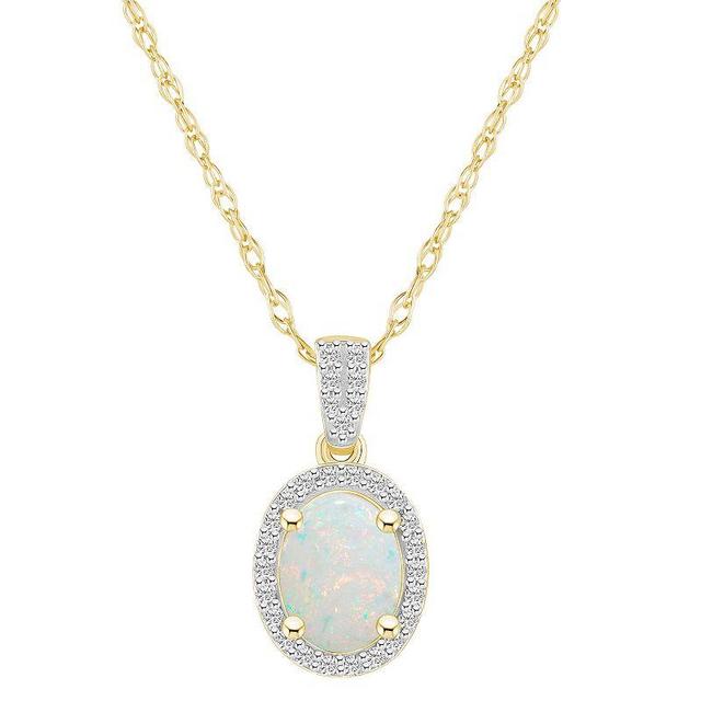 Celebration Gems 10k Gold Oval Gemstone & Lab-Created White Sapphire Halo Pendant Necklace, Womens Product Image