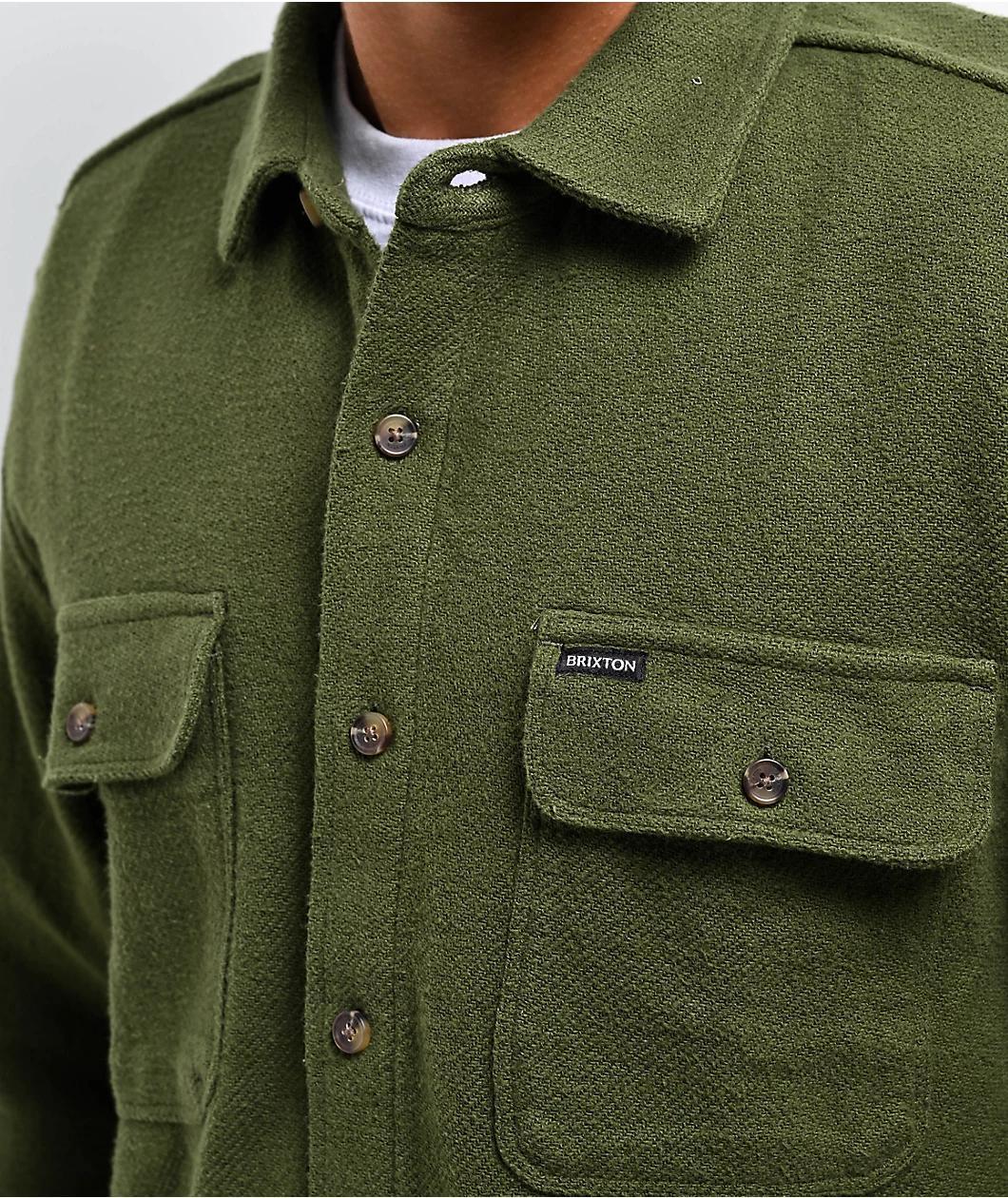 Brixton Bowery Textured Olive Surplus Long Sleeve Button Up Shirt Product Image