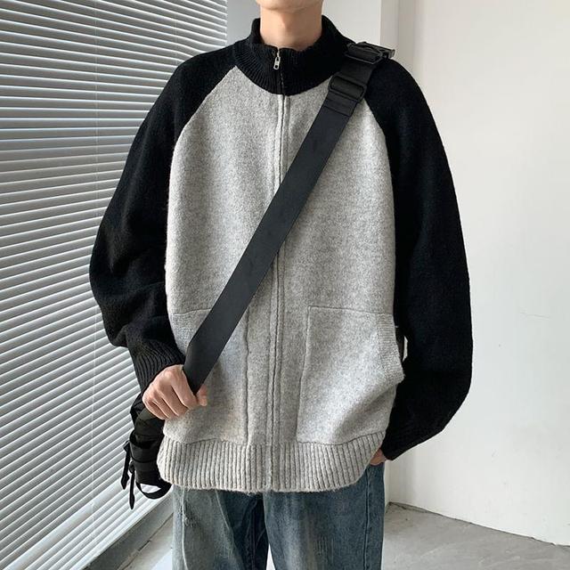 Stand Collar Raglan Oversized Zip Cardigan Product Image