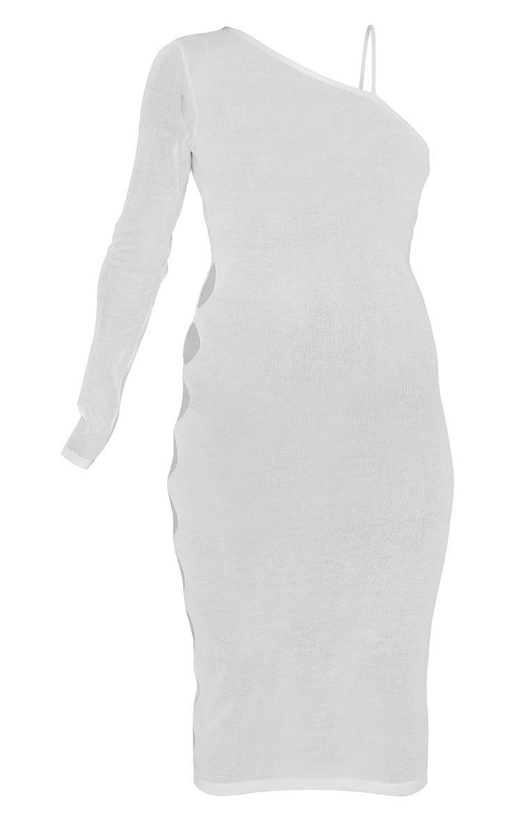 Maternity Cream Sheer Knitted One Shoulder Midi Dress Product Image