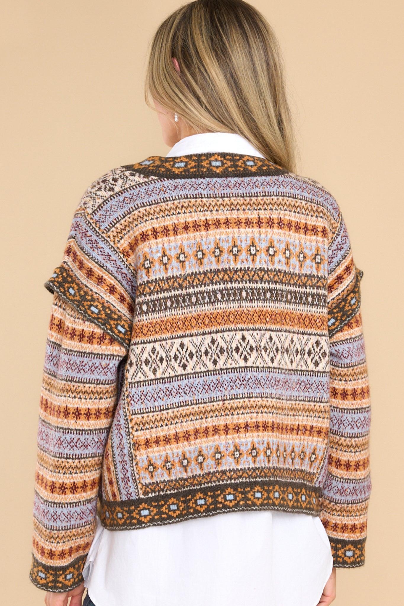 Wild Ride Light Brown Multi Fair Isle Print Sweater Product Image