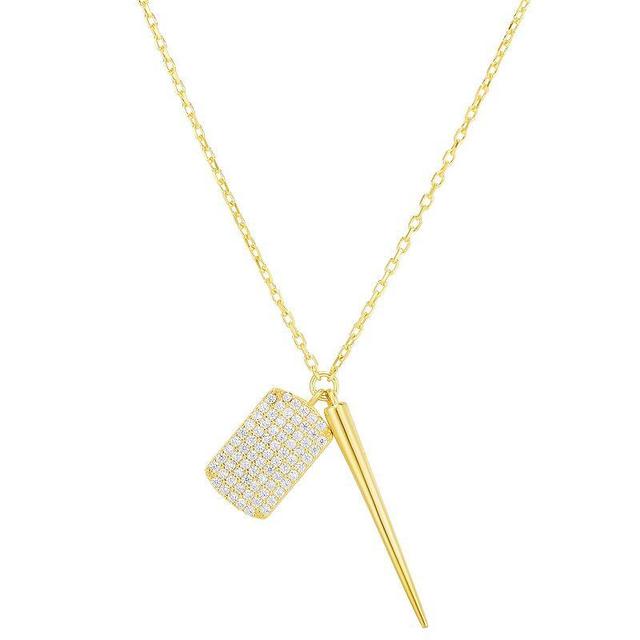 Sunkissed Sterling 14k Gold over Silver CZ Tag & Spike Necklace, Womens Gold Tone Product Image