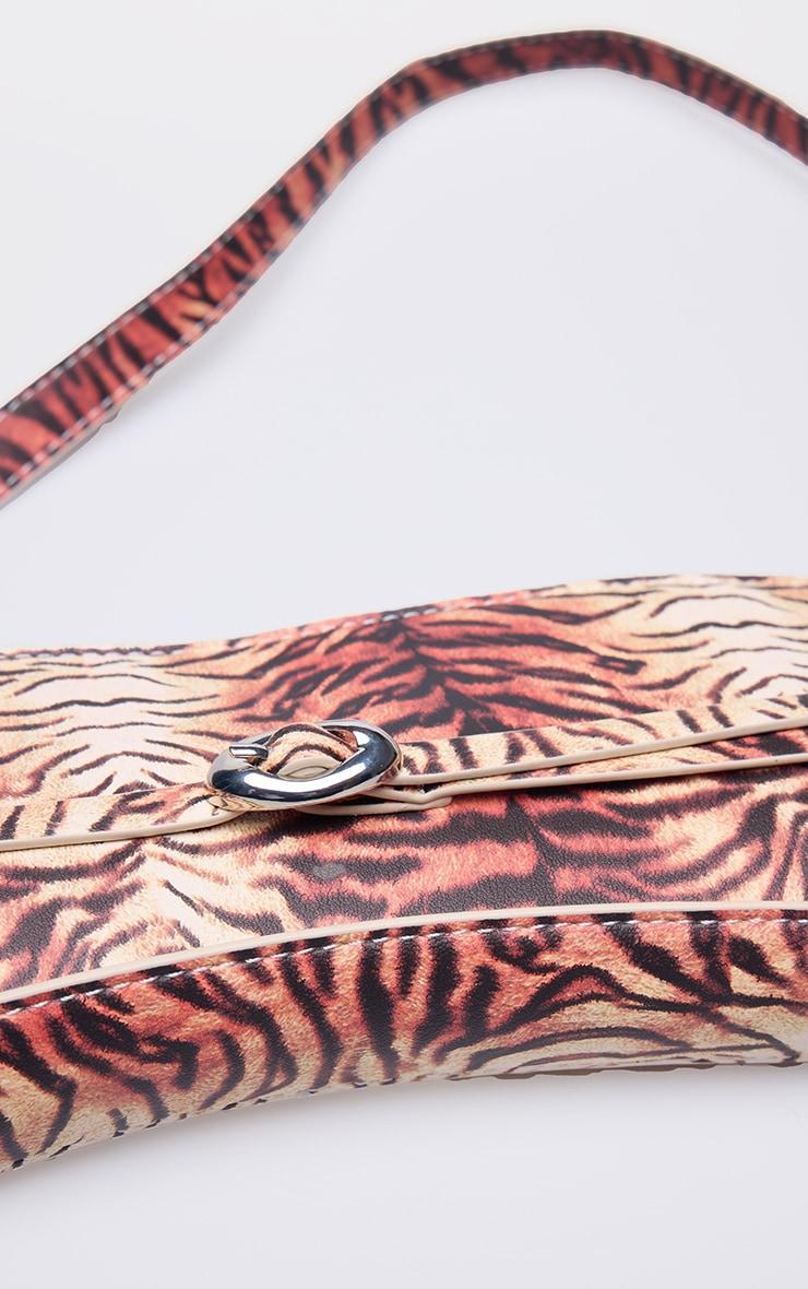 Tiger Print Pu Buckle Strap Baguette Shoulder Bag Product Image