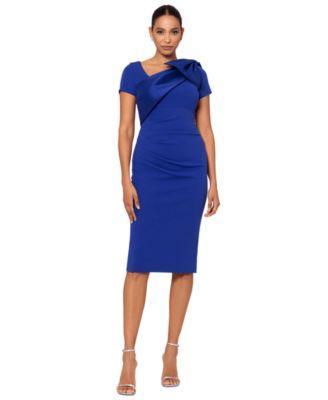 Betsy & Adam Womens Bow Asymmetrical-Neck Sheath Dress Product Image