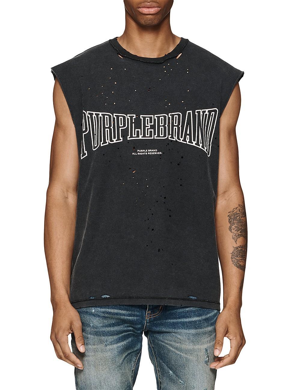 PURPLE BRAND Distressed Sleeveless Graphic T-Shirt Product Image