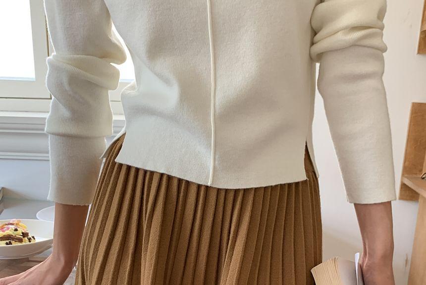 High Rise Plain Knitted Mini Pleated Skirt Product Image