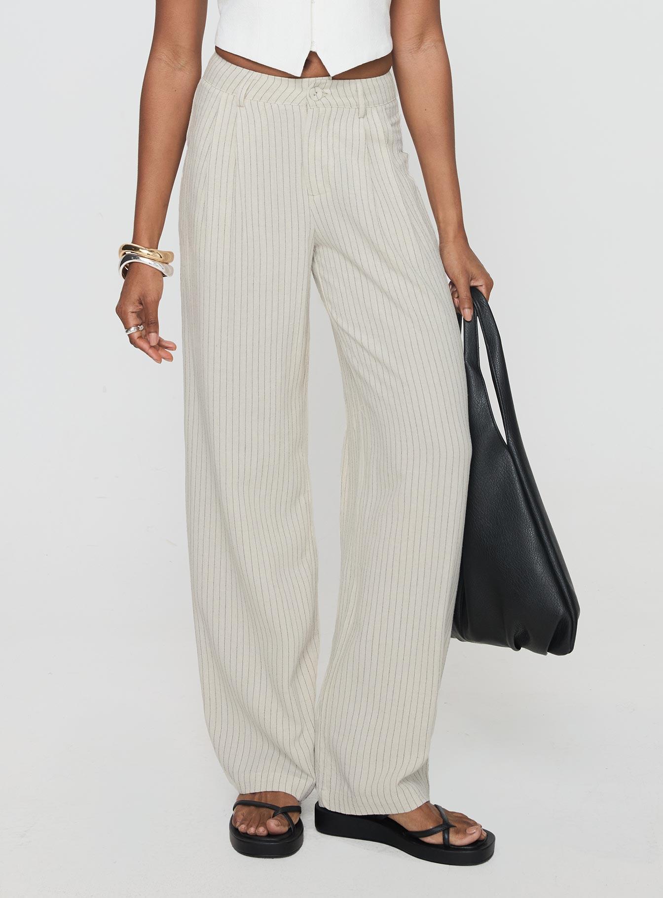 Hayze Linen Pant Beige Pinstripe Product Image