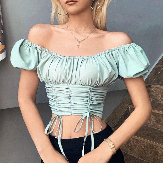 Off-Shoulder Crop Top with Front Drawstring Detail Product Image