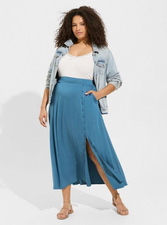 Maxi Stretch Challis Button Slit Skirt product image