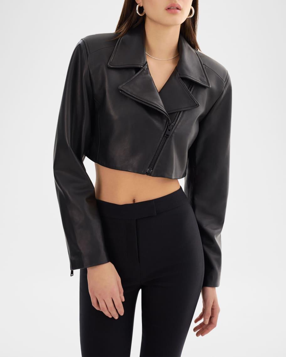 Daylin Sheepskin Leather Cropped Moto Jacket  Product Image