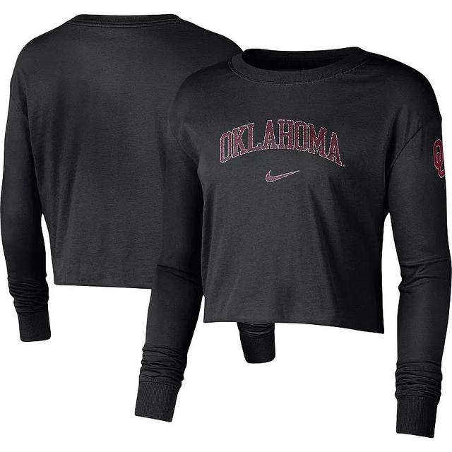 Womens Nike Oklahoma Sooners 2-Hit Cropped Long Sleeve Logo T-Shirt Product Image