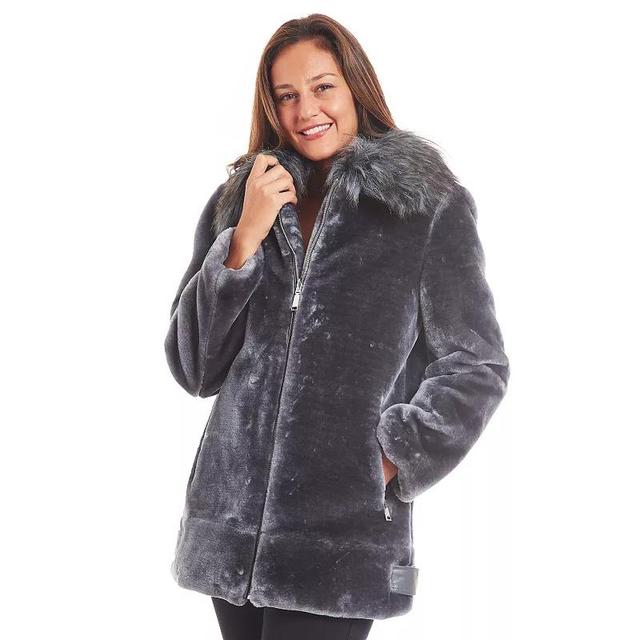 Womens Nine West Faux Fur Zipper Front Coat Product Image