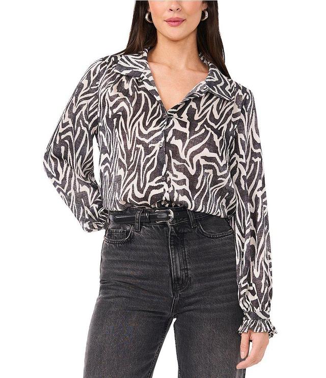 Vince Camuto Wild Zebra Print Point Collar Long Sleeve Satin Yoryu Button Front Shirt Product Image