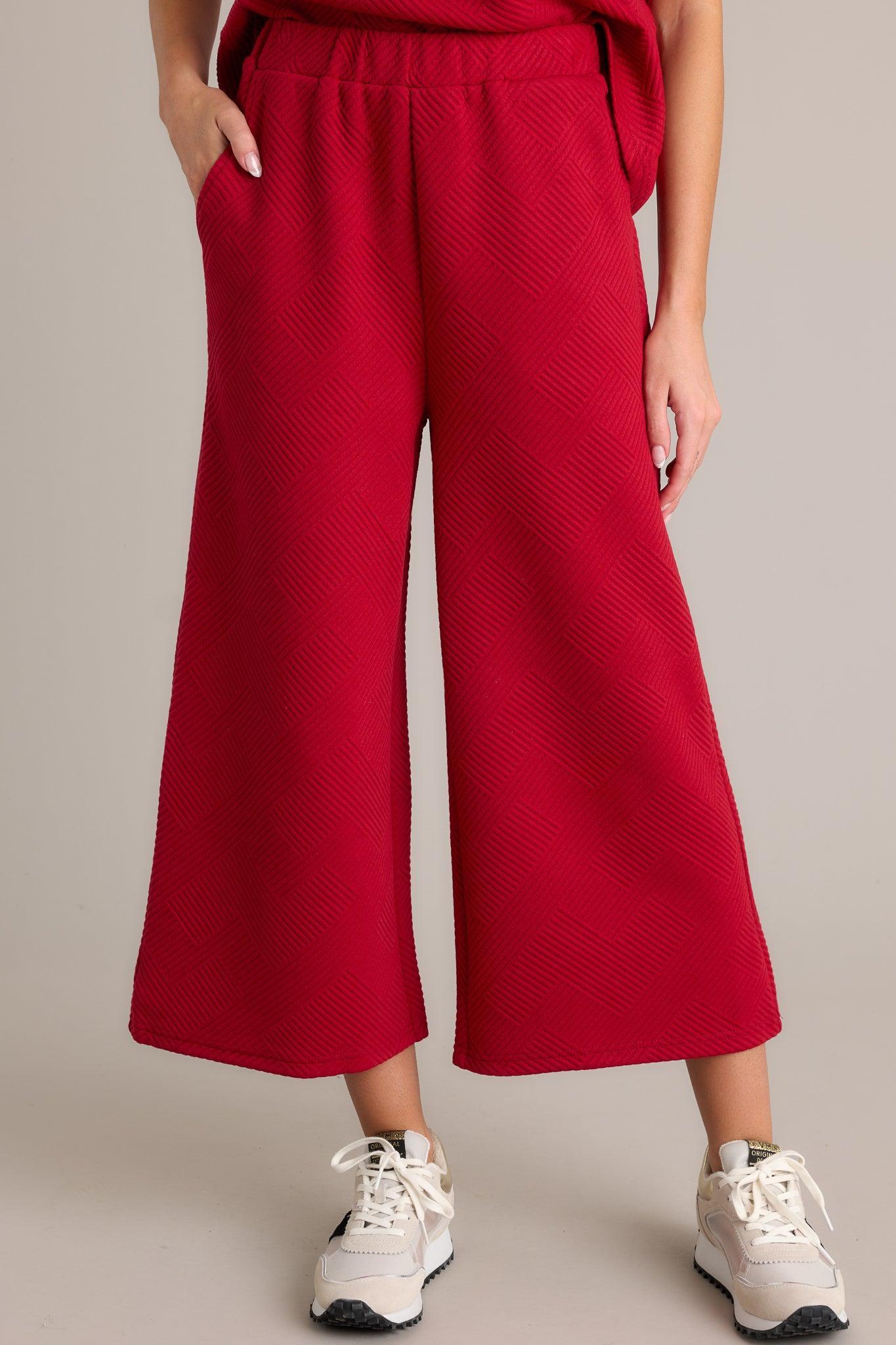 Tell Me Scarlet Red Cropped Textured Pants Product Image