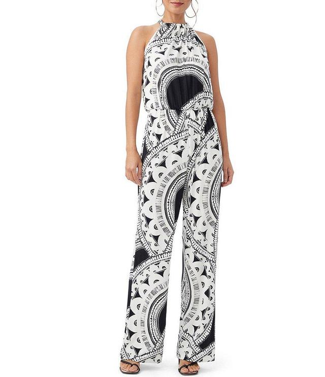 Trina Turk Rancho Knit Jersey Art Deco Print Halter Neck Sleeveless Wide-Leg Jumpsuit Product Image