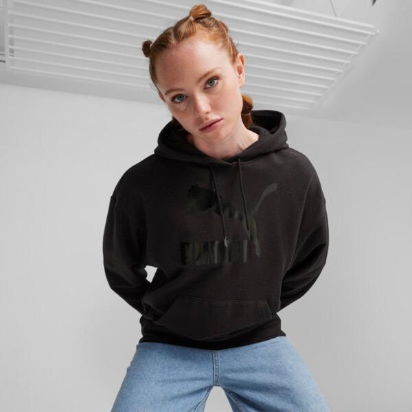 PUMA CLASSICS Shiny Logo Women's Hoodie Product Image