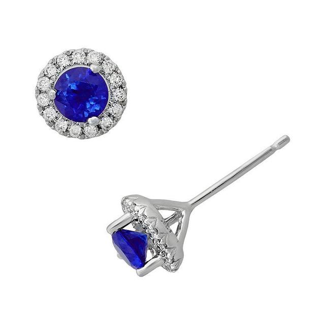 Gemminded Sterling Silver Sapphire and .15-ct. T.W. Diamond Frame Stud Earrings, Womens, Blue Product Image