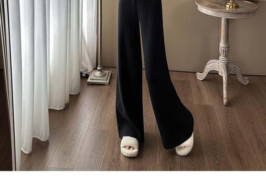 Set: V-Neck Plain Button-Up Slit Cardigan + High Rise Knit Wide Leg Pants Product Image