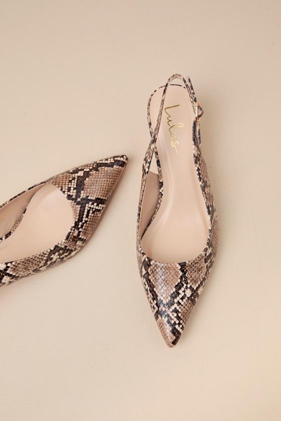 Fosette Brown Snake Pointed-Toe Slingback Pumps Product Image