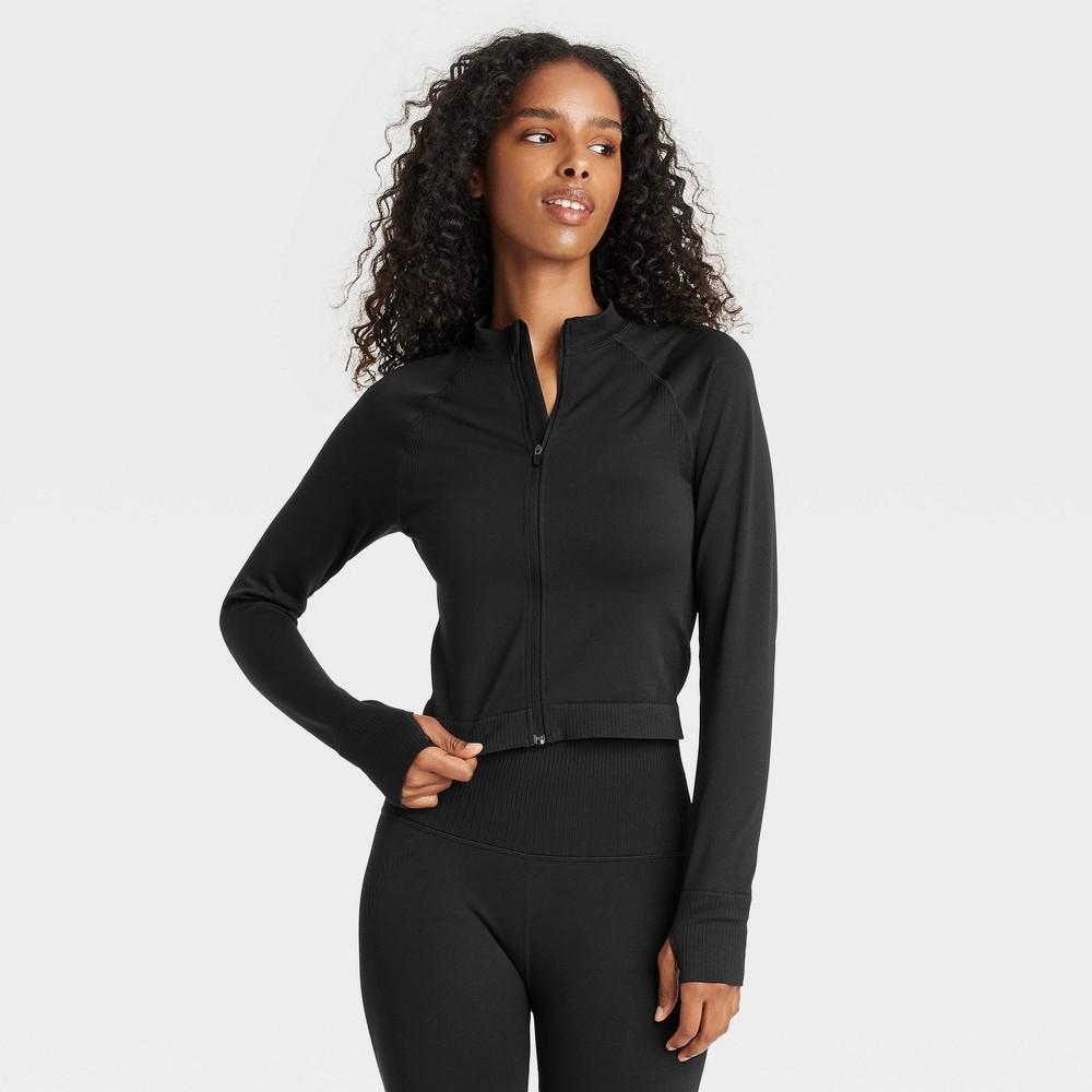 Womens Seamless Fitted Full Zip Jacket - JoyLab Black XL Product Image