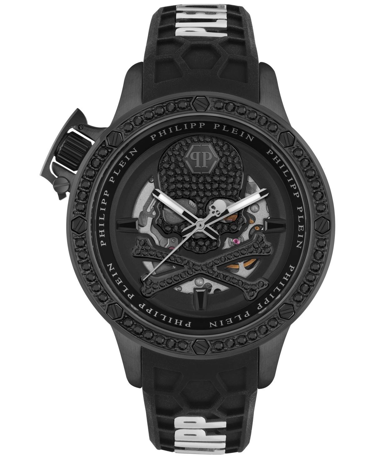 Philipp Plein Mens Automatic Plein Rich Black Silicone Strap Watch 46mm - Ip Black Product Image