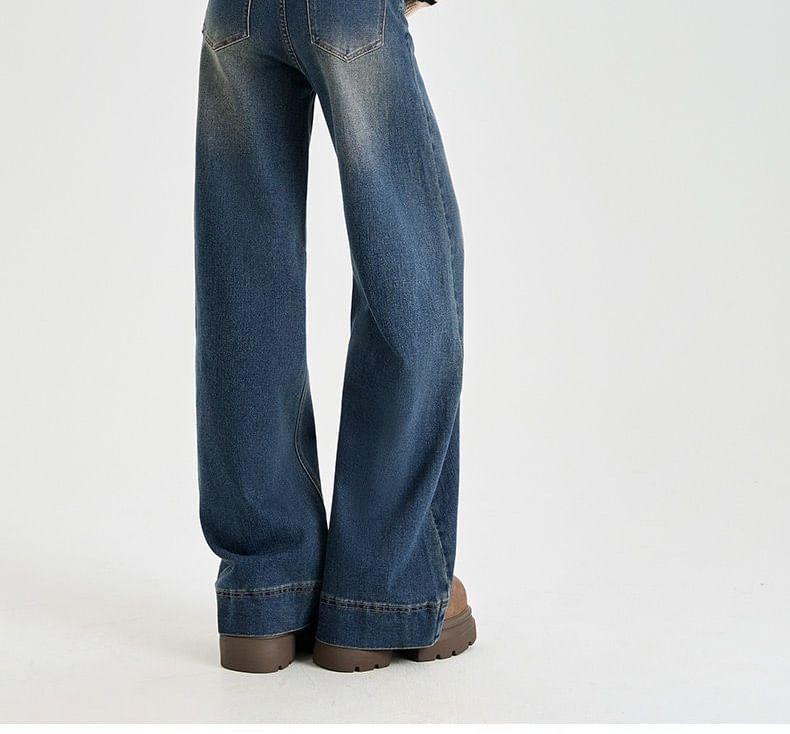 High Waist Washed Fleece Lined Wide Leg Jeans (Various Designs) Product Image