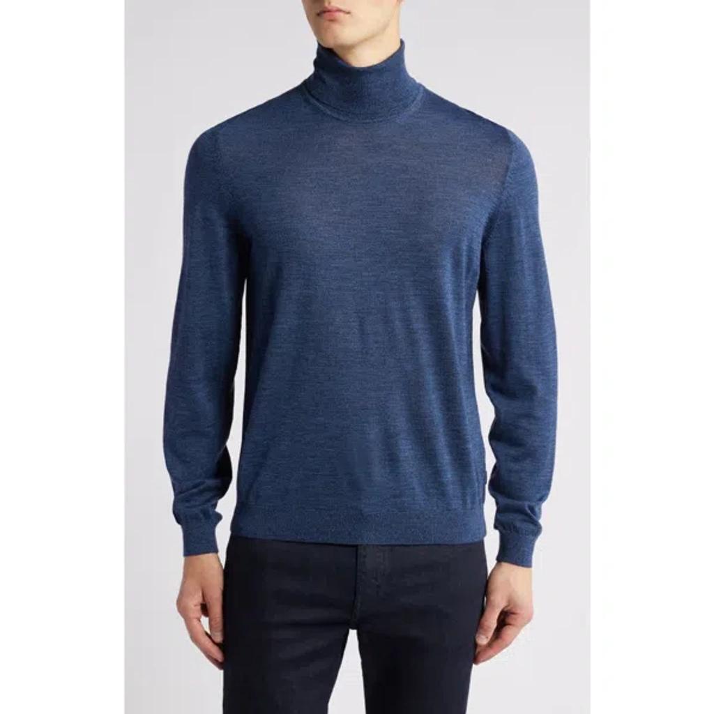 HUGO BOSS Roll-neck Virgin Wool Jumper In Blue Product Image