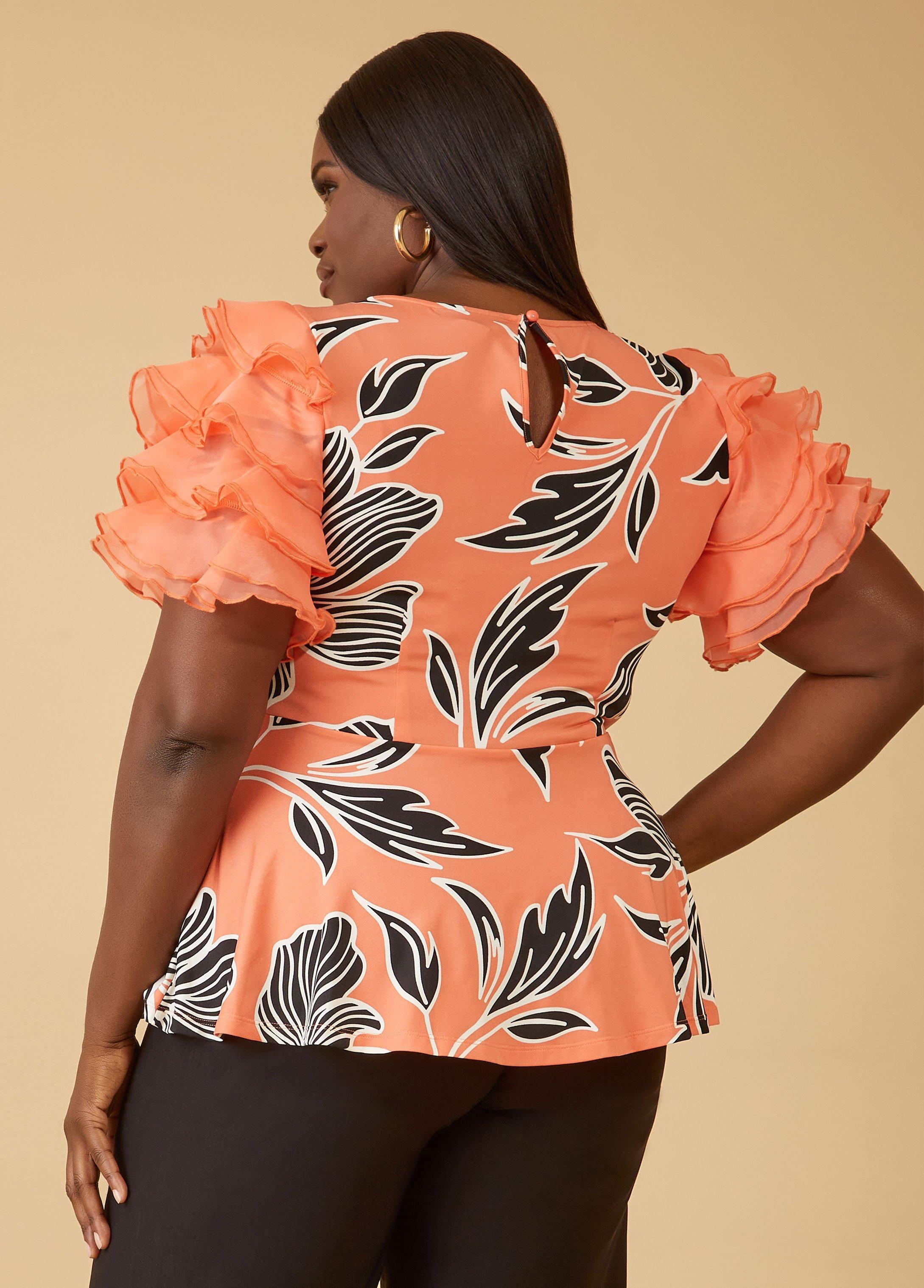 Ruffled Floral Print Peplum Top Product Image