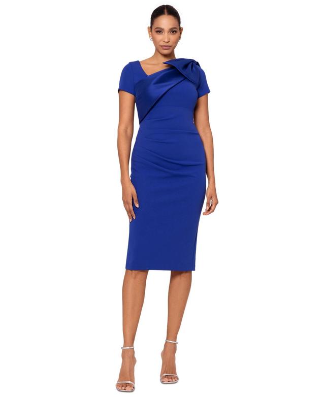 Betsy & Adam Womens Bow Asymmetrical-Neck Sheath Dress Product Image