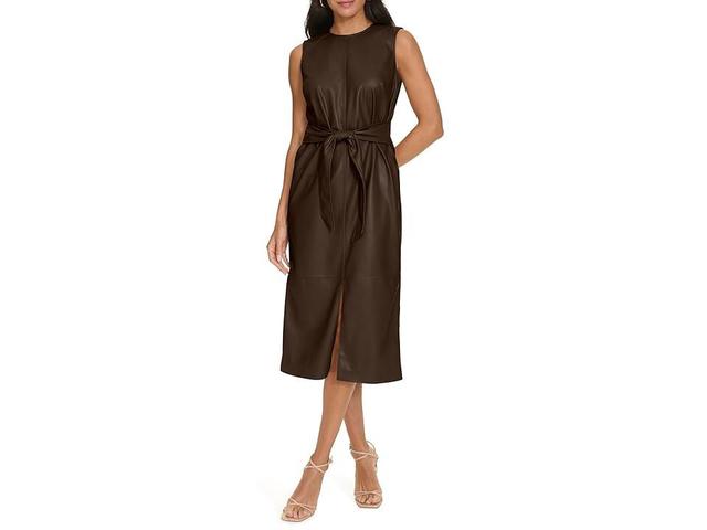 Calvin Klein PU Leather W Self Tie Belt (Coffee Bean) Women's Dress Product Image