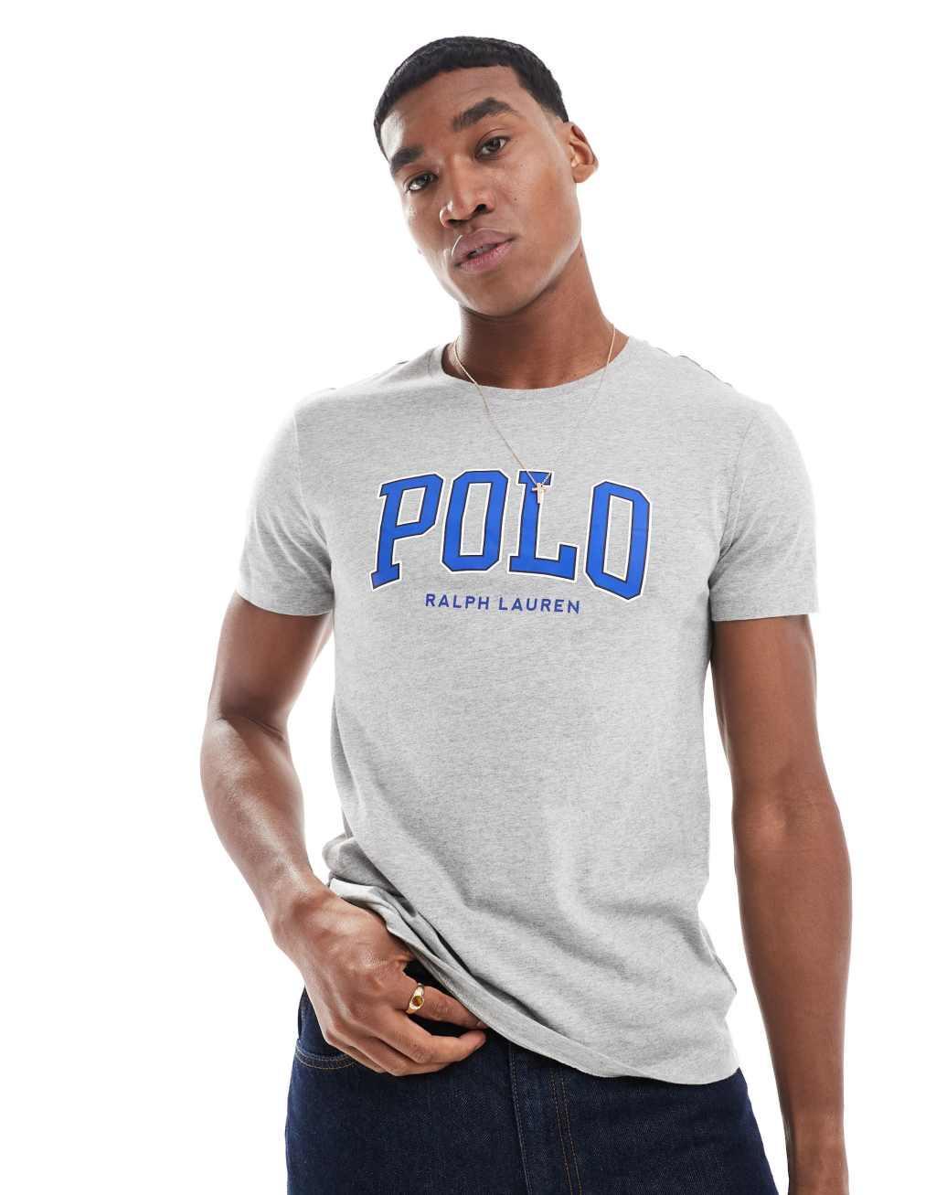 Polo Ralph Lauren chenille logo applique T-shirt in gray heather Product Image