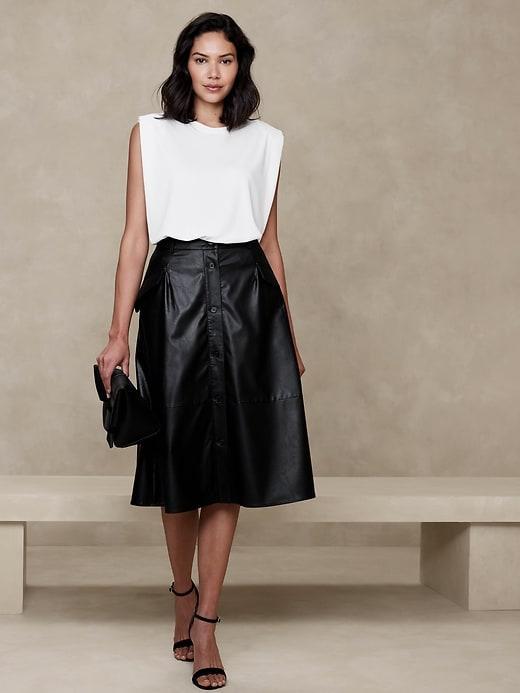 Vegan Leather Midi Skirt Product Image