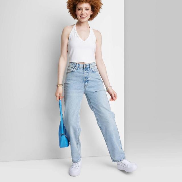 Womens Mid-Rise 90s Relaxed Slashed Straight Jeans - Wild Fable Light Wash 14 Product Image