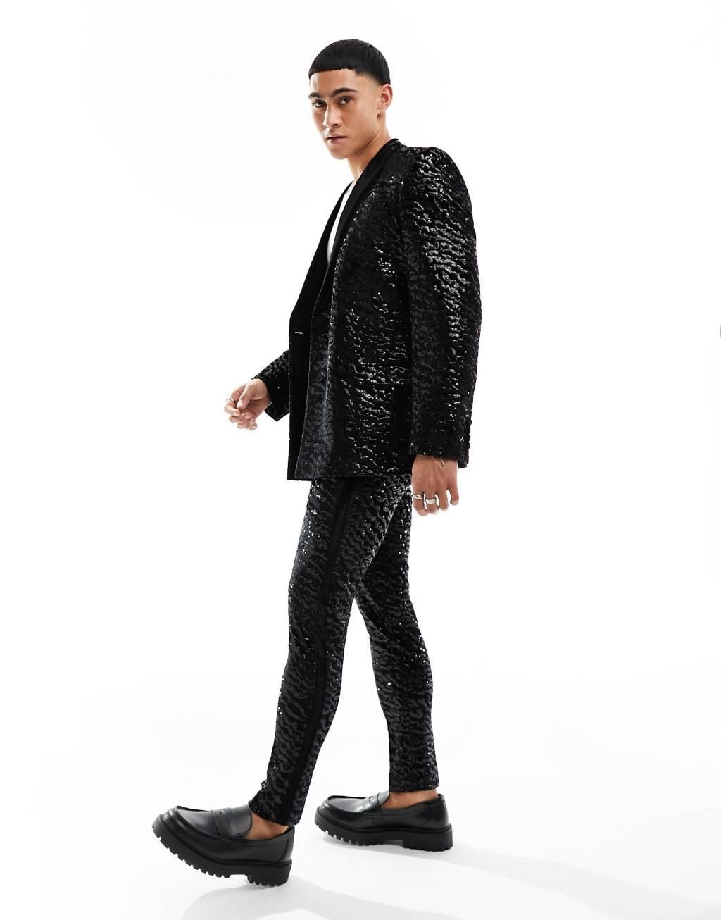 ASOS DESIGN super skinny velvet sequin suit pants Product Image